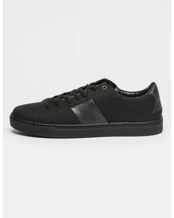 Pantofi sport din piele ecologica cu detaliu logo, Negru stins/Gri carbune