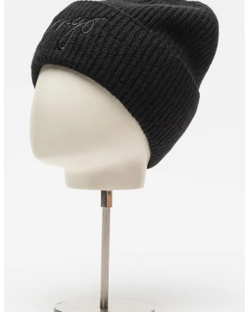 Caciula din amestec de lana cu aspect striat, Negru