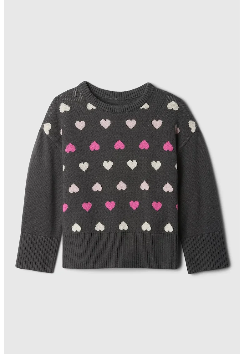 Pulover cu model cu inimi, Roz/Gri antracit