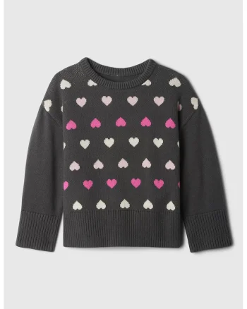 Pulover cu model cu inimi, Roz/Gri antracit
