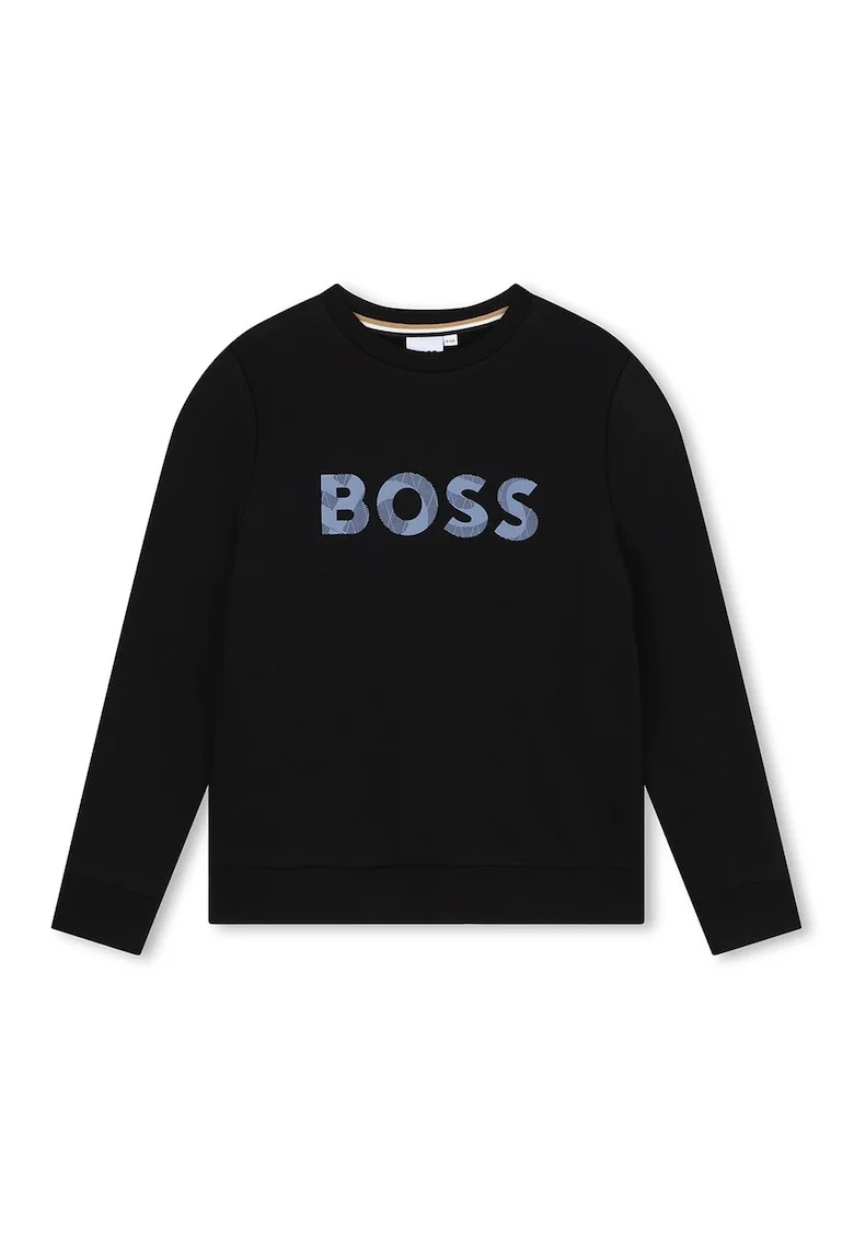 Bluza de trening cu decolteu rotund si imprimeu logo, Negru