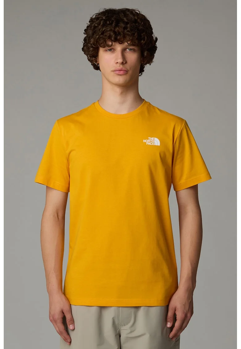 Tricou cu decolteu la baza gatului si imprimeu logo pe partea din spate, Galben sofran