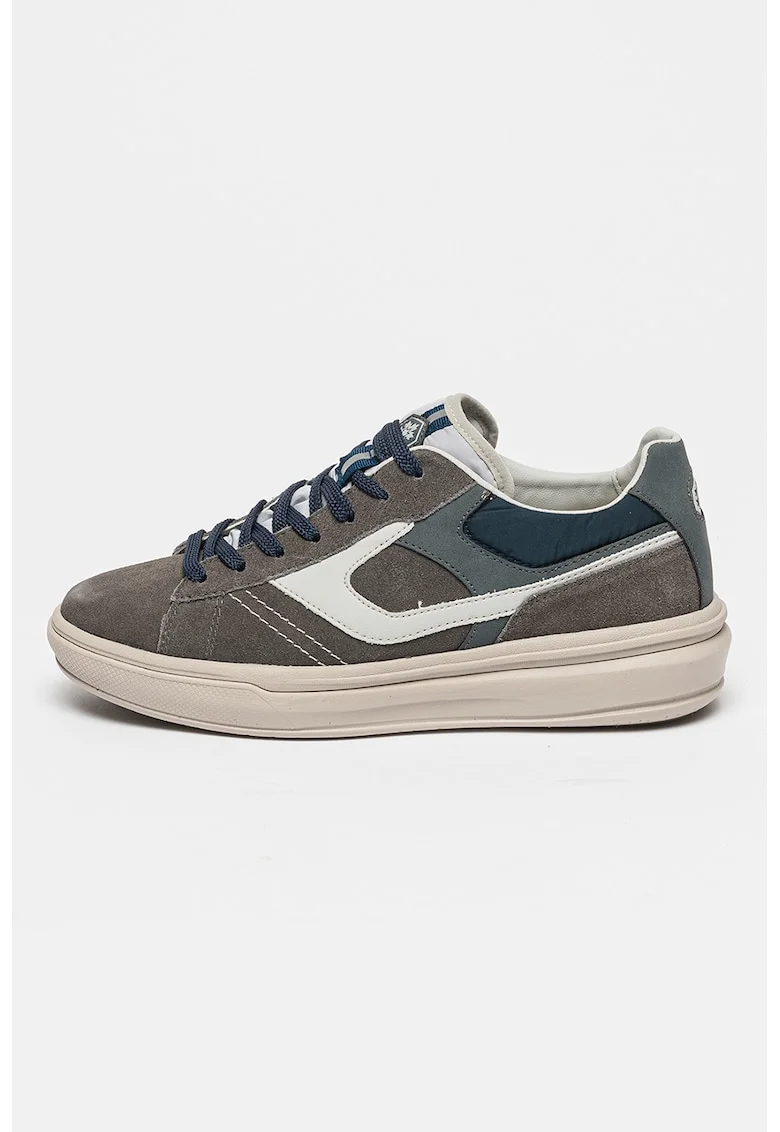 Pantofi sport din piele intoarsa cu garnituri textile si sintetice, Gri/Bleumarin