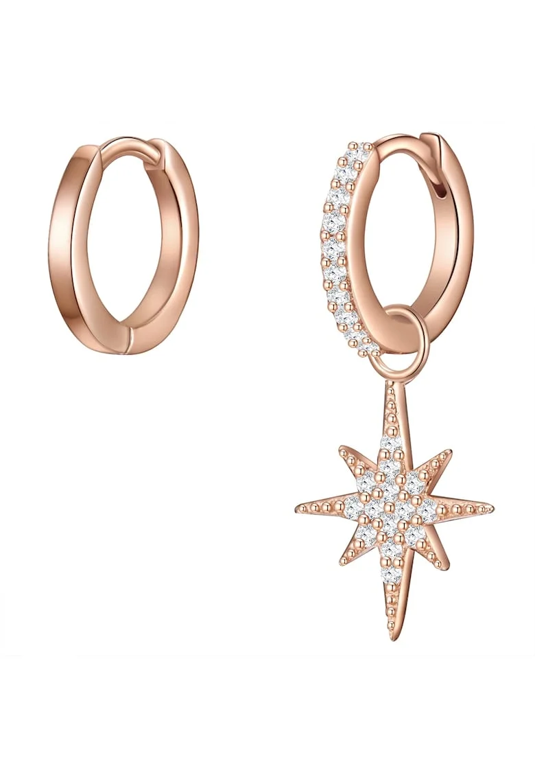 Cercei placati cu aur rose de 14K, zirconia, Auriu rose