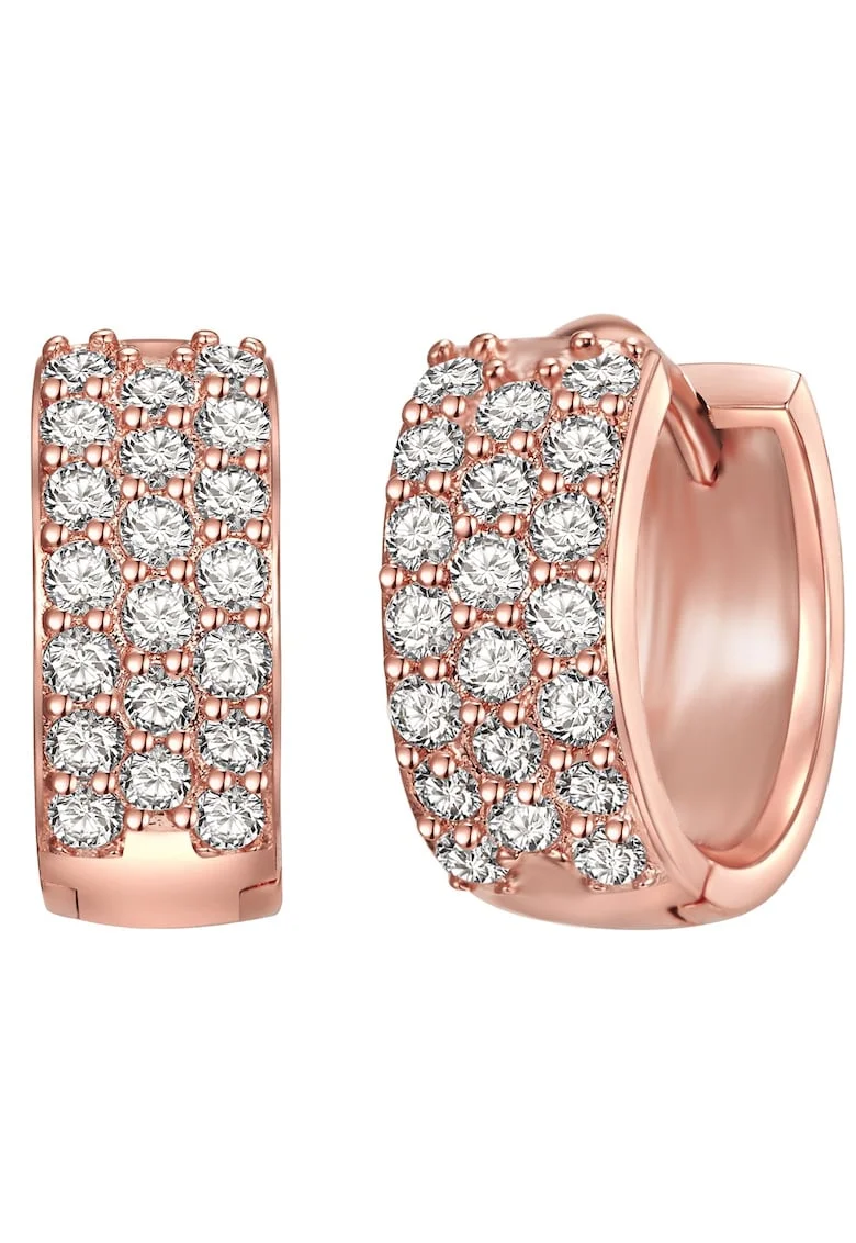 Cercei rotunzi placati cu aur de 14K, cu zirconia, Auriu rose