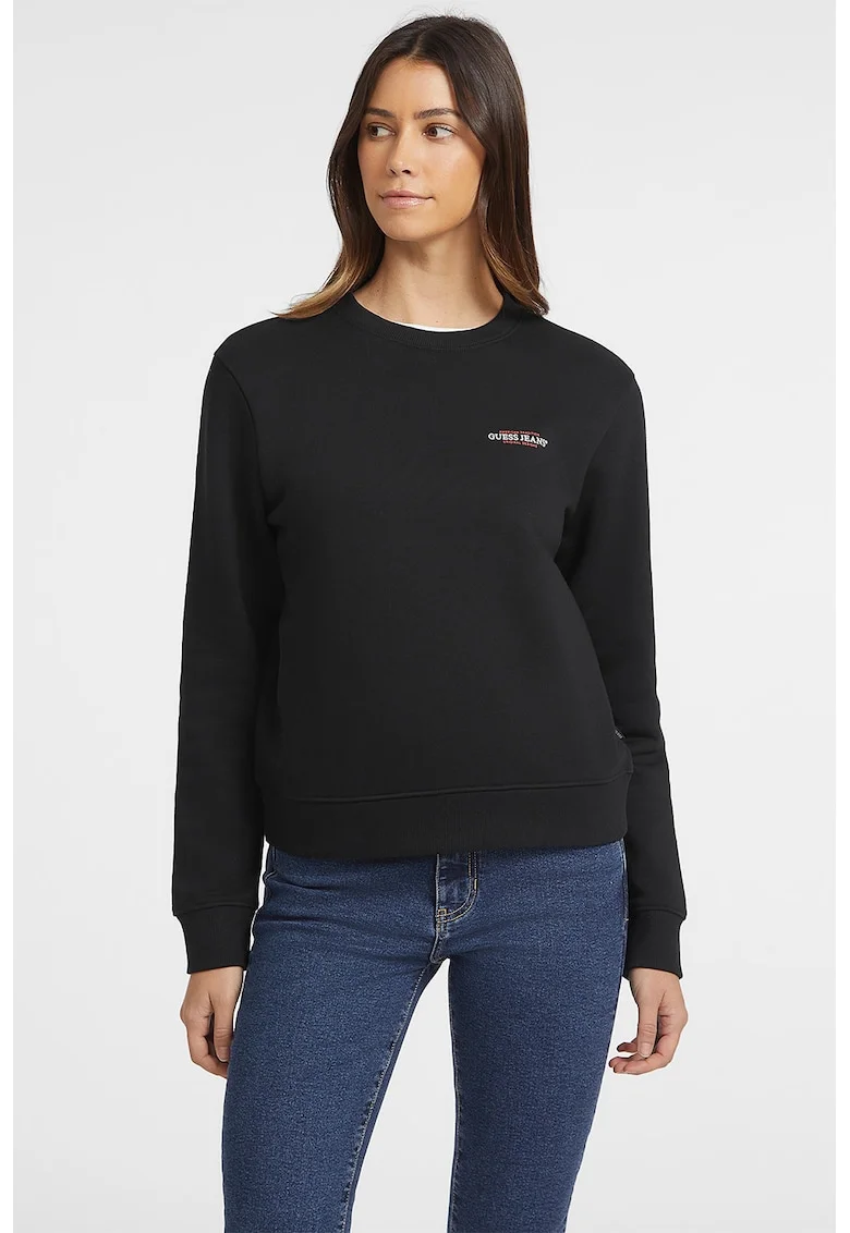 Bluza de trening cu decolteu la baza gatului si model uni, Negru