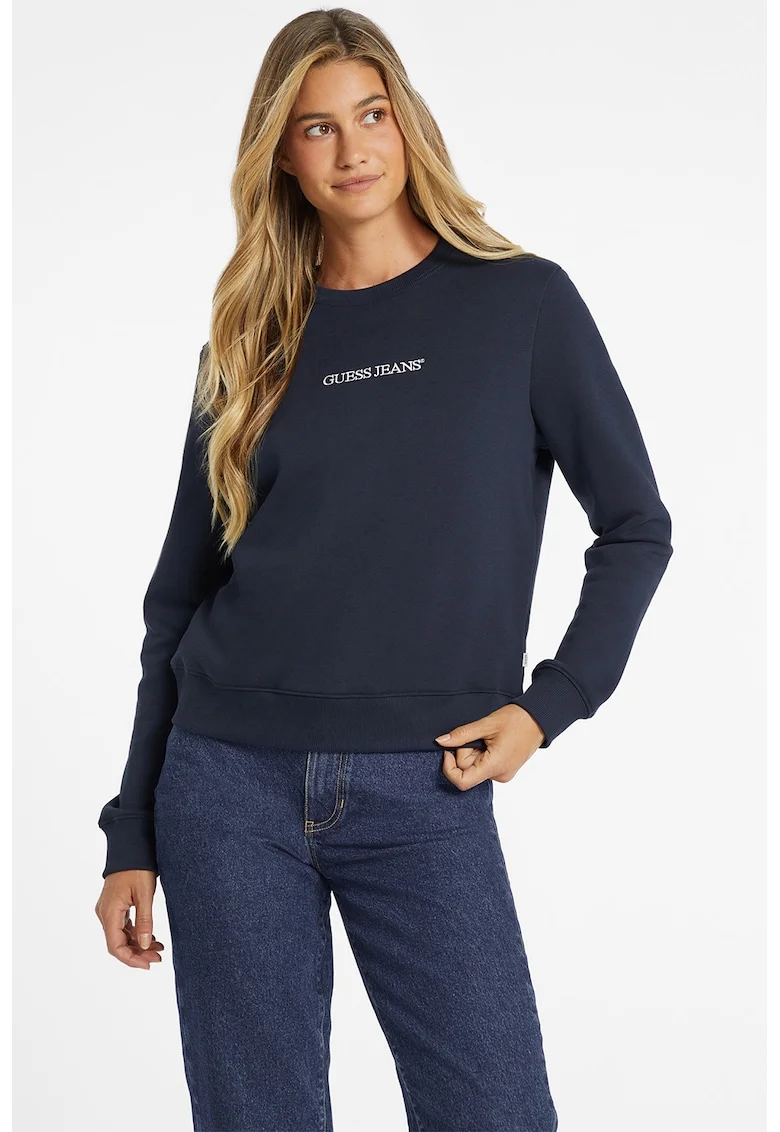 Bluza de trening cu decolteu la baza gatului si logo, Bleumarin