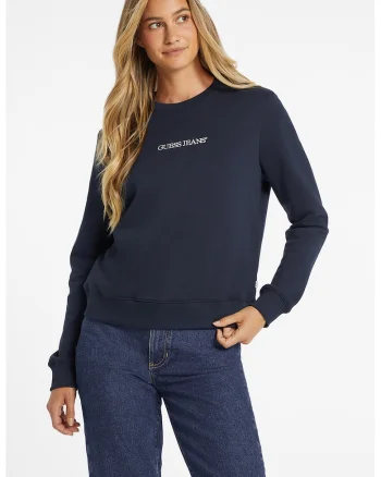 Bluza de trening cu decolteu la baza gatului si logo, Bleumarin