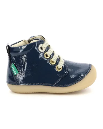 Pantofi sport mid-high de piele lacuita, Albastru inchis/Maro nisip