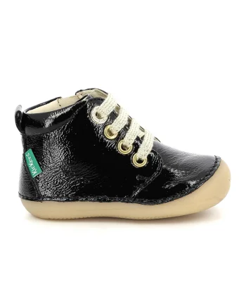 Pantofi sport mid-high de piele lacuita, Negru/Maro nisip