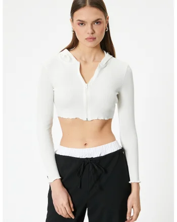 Hanorac crop slim fit, Alb