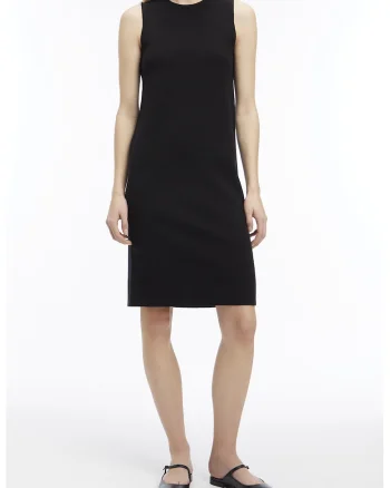 Rochie mini din amestec de lana, fara maneci, Negru