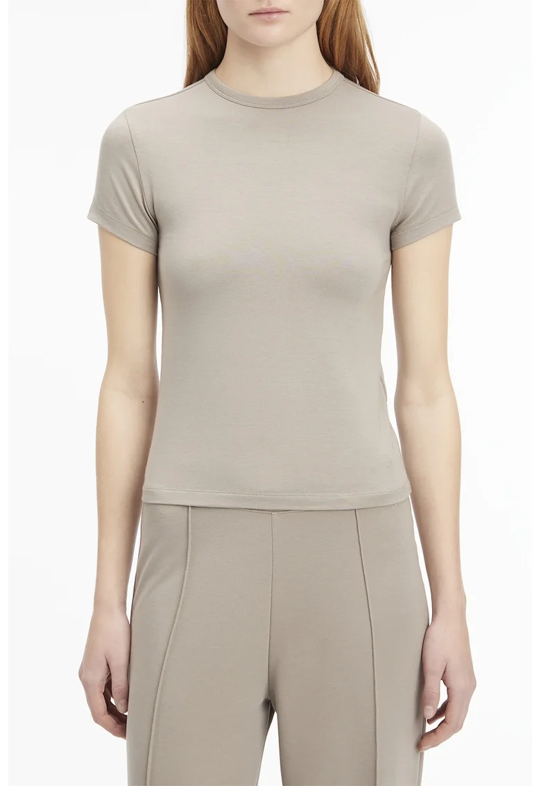 Tricou elastic din amestec de modal, Maro taupe deschis
