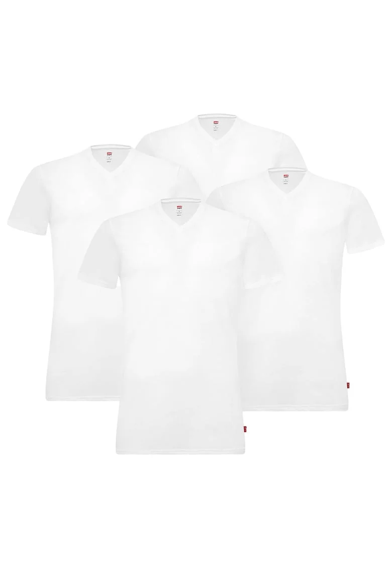 Set de tricouri cu decolteu in V - 4 piese, Alb