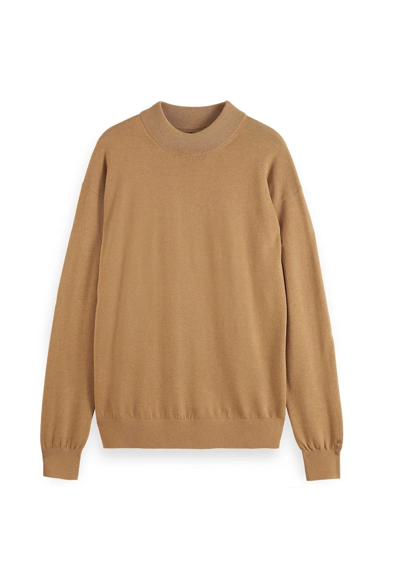 Pulover tricotat fin din amestec de lana 174115, Maro deschis