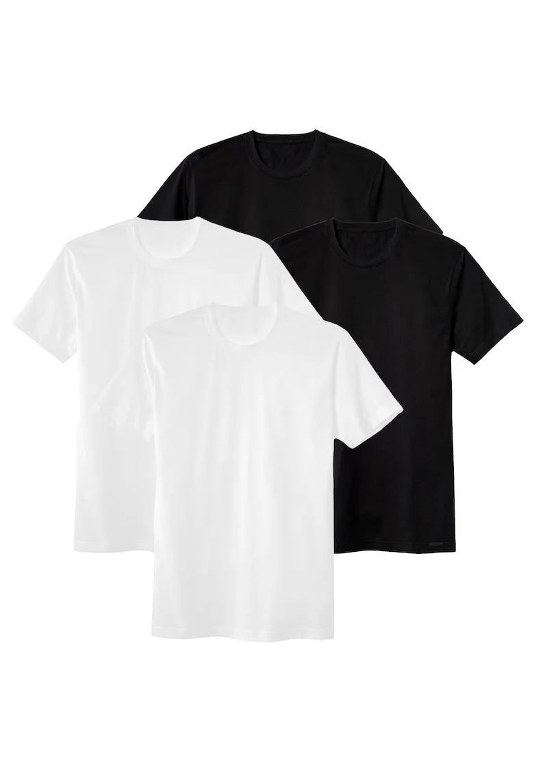 Set de tricouri cu decolteu la baza gatului - 4 piese, Alb/Negru