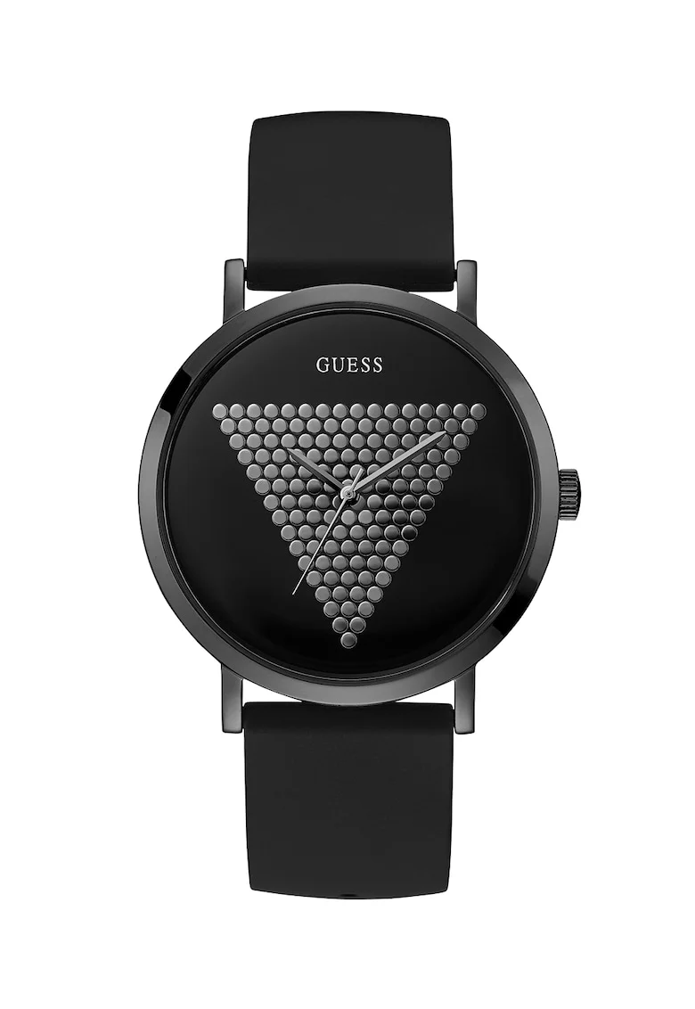 Ceas rotund cu detaliu geometric pe cadran, Negru