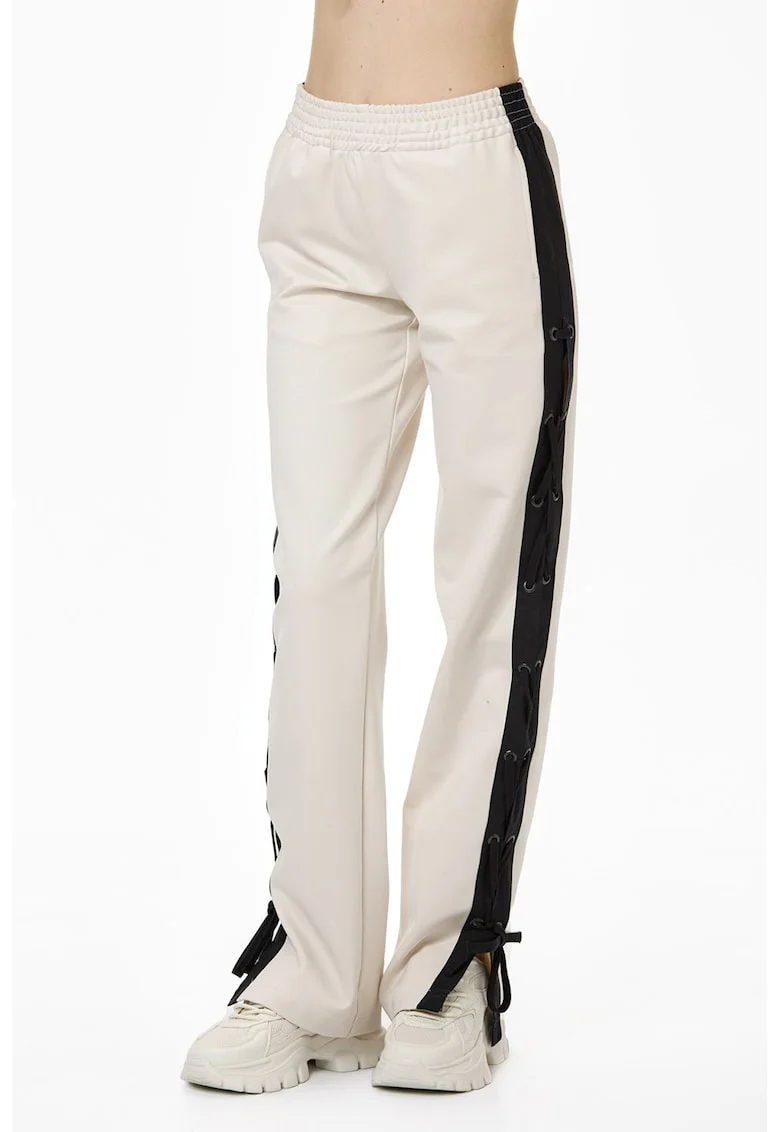 Pantaloni cu benzi laterale contrastante, Negru/Crem