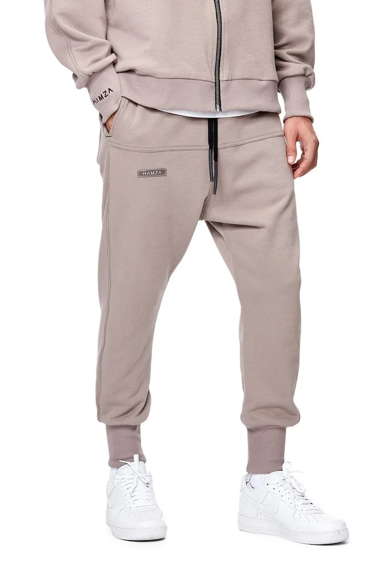 Pantaloni de trening din bumbac cu snur in talie, Bej