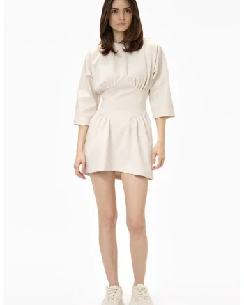 Rochie mini cu maneci medii, Crem