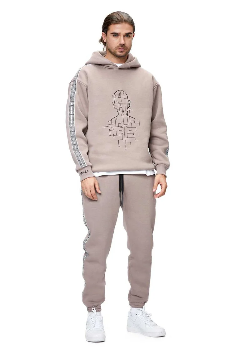 Pantaloni de trening cu benzi laterale contrastante, Bej