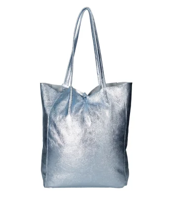Geanta shopper din piele cu model uni, Albastru deschis