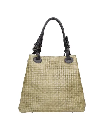 Geanta hobo din piele cu aspect tesut, Verde inchis