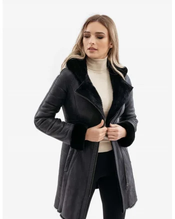Palton din blana naturala, model Emilia Napalan, Negru