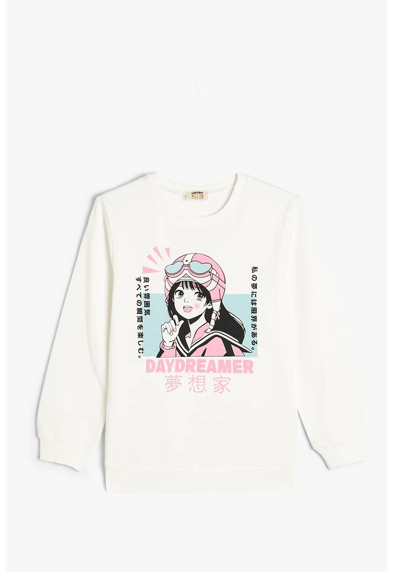 Bluza de trening cu imprimeu cu desene, Alb/Roz