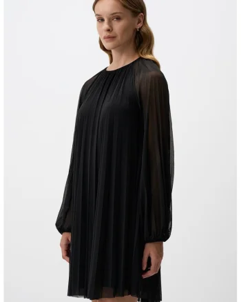 Rochie mini din amestec de lyocell cu maneci semitransparente, Negru