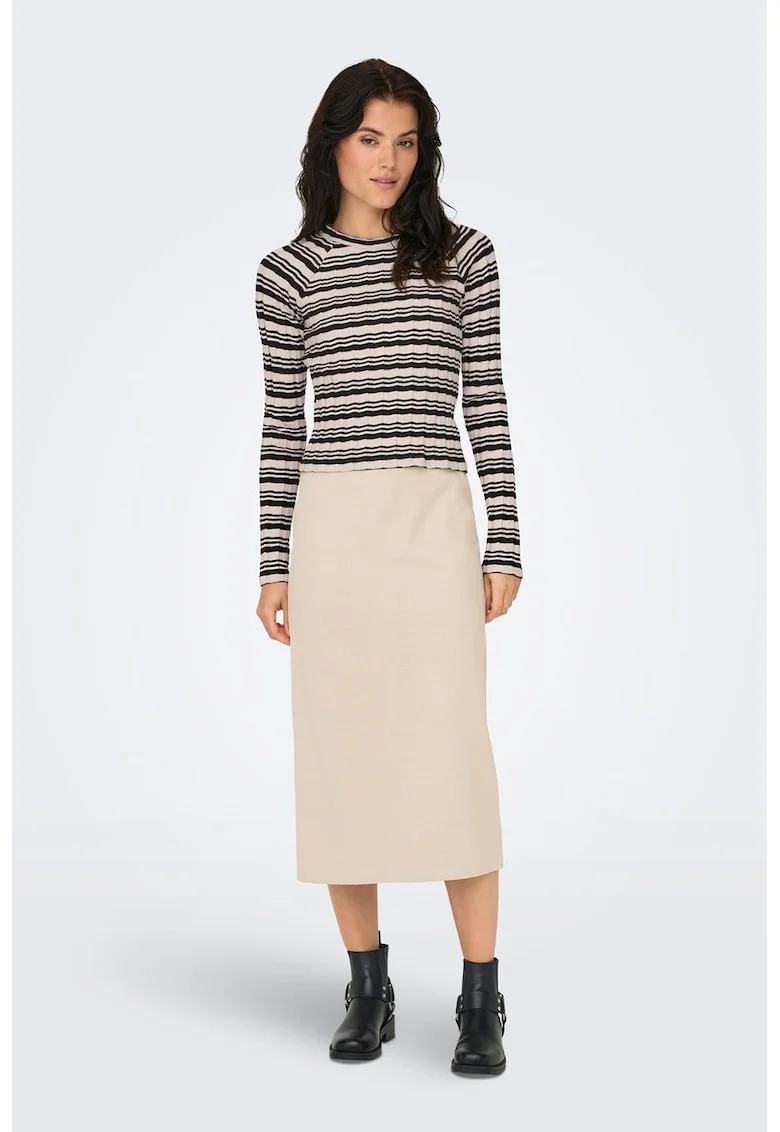 Pulover cu model in dungi si maneci raglan, Negru stins/Alb murdar