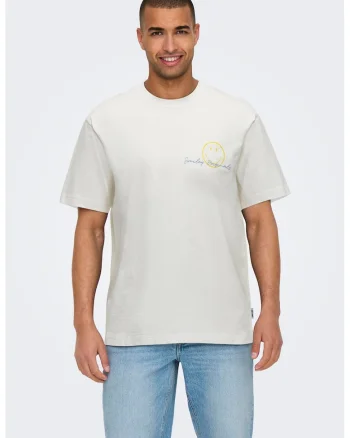 Tricou de bumbac organic cu imprimeu text, Albastru pastel/Galben sofran/Alb optic