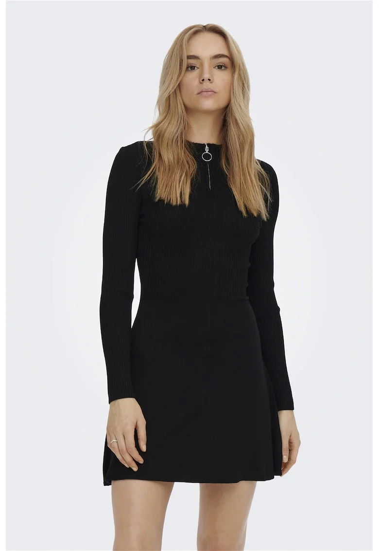 Rochie striata cu fenta cu fermoar, Negru