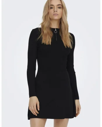 Rochie striata cu fenta cu fermoar, Negru