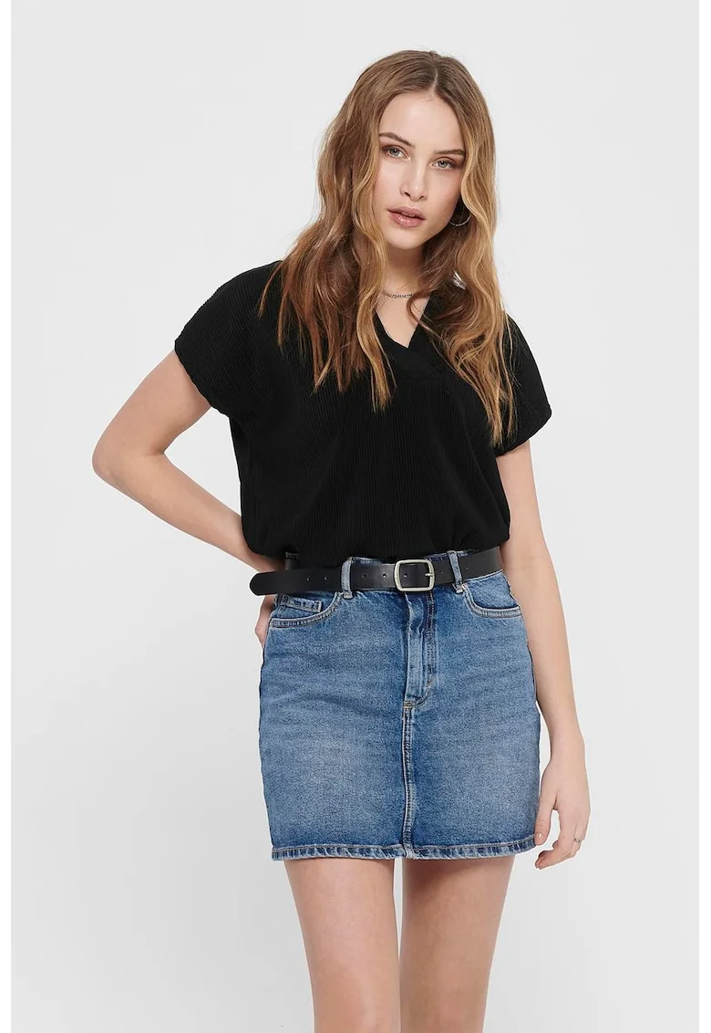Tricou striat cu decolteu in V Esmarilla, Negru