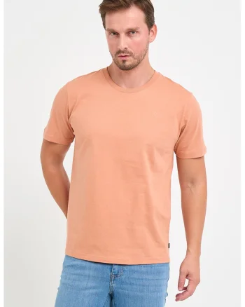 Tricou de bumbac cu decolteu la baza gatului, Portocaliu pal