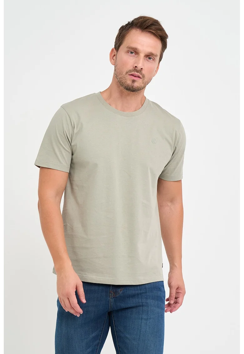 Tricou de bumbac cu decolteu la baza gatului, Gri deschis