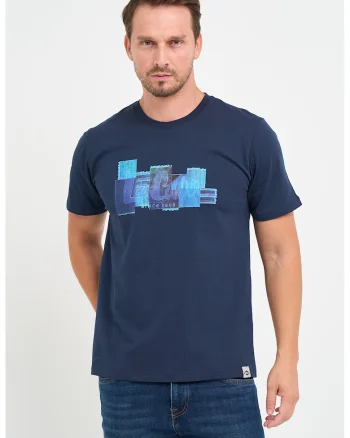 Tricou de bumbac cu logo, Albastru indigo