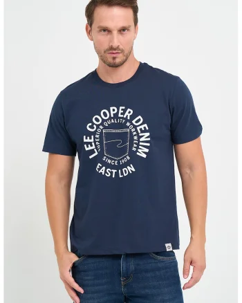 Tricou cu logo si decolteu la baza gatului, Bleumarin