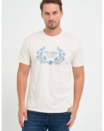 Tricou de bumbac cu imprimeu, Crem