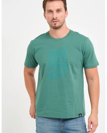 Tricou de bumbac cu decolteu la baza gatului si imprimeu text, Verde deschis