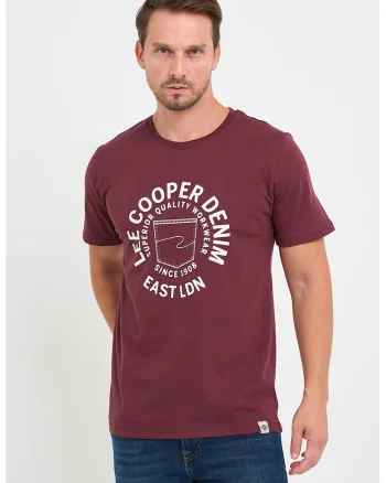 Tricou cu logo si decolteu la baza gatului, Rosu inchis