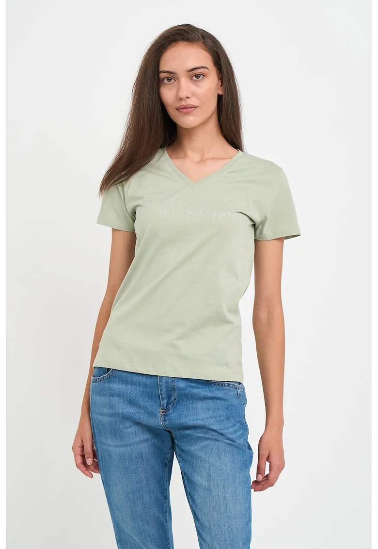 Tricou cu decolteu in V, Verde pal