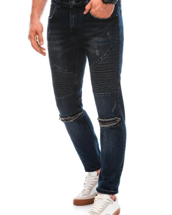 Blugi skinny cu detalii cu aspect deteriorat, Albastru inchis