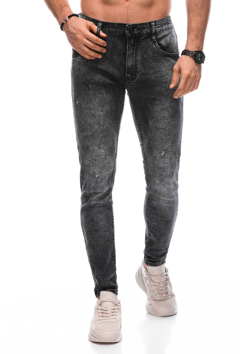 Blugi skinny cu detalii cu aspect decolorat, Negru stins