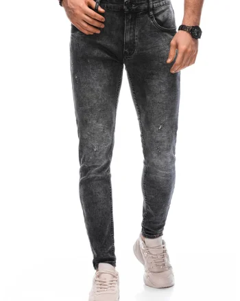 Blugi skinny cu detalii cu aspect decolorat, Negru stins