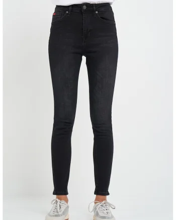 Blugi crop cu talie inalta, Negru