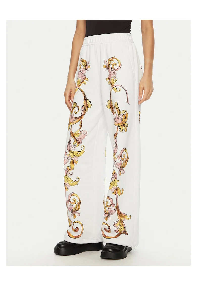 Pantaloni dama,  alb/auriu,