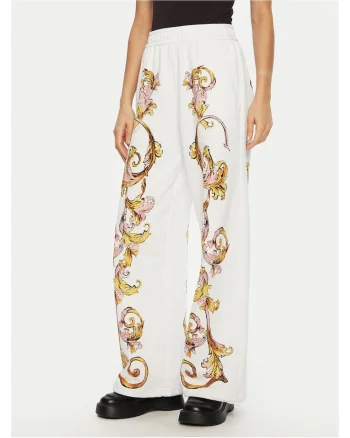 Pantaloni dama,  alb/auriu,