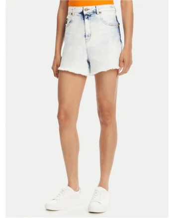 Blugi scurti femei, cu talie inalta,  denim, albastru deschis